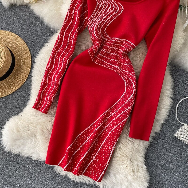 Long Sleeve Slim Short Street Wear Sweater Dress