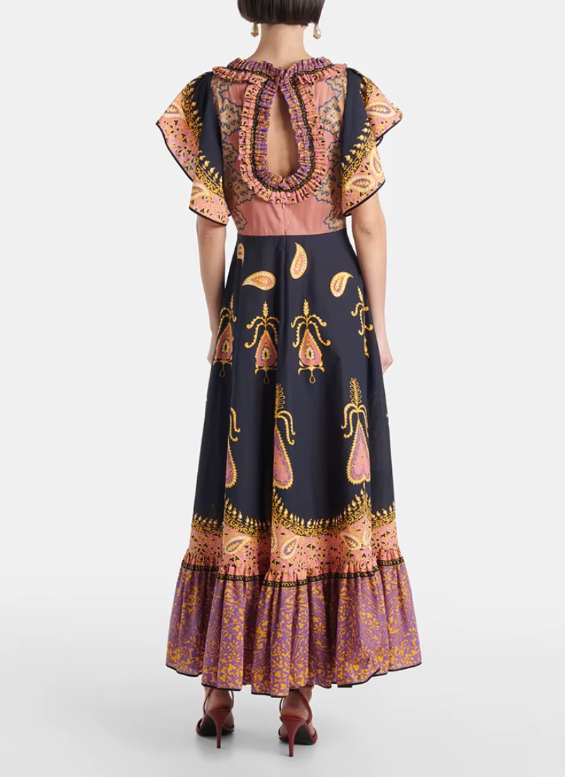 Loose Spliced Lace Up Round Neck Sleeveless Patchwork Printing Dress