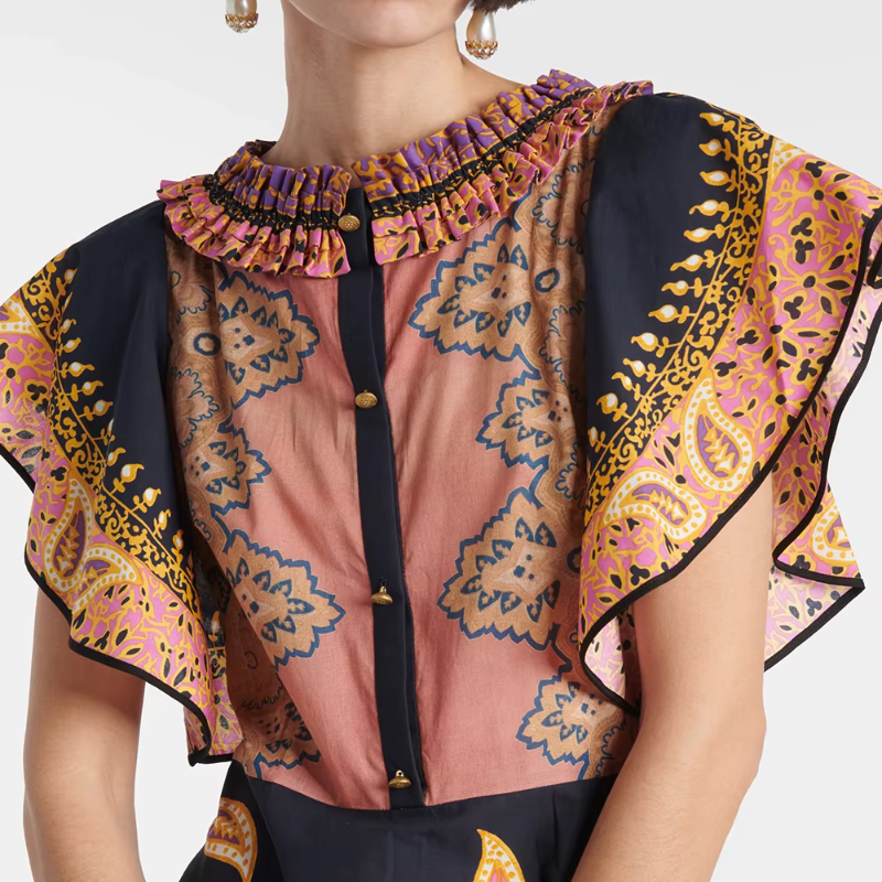 Loose Spliced Lace Up Round Neck Sleeveless Patchwork Printing Dress