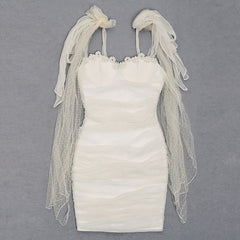 Mesh Dots Spaghetti Strap Bandage Mini Evening Party Dress