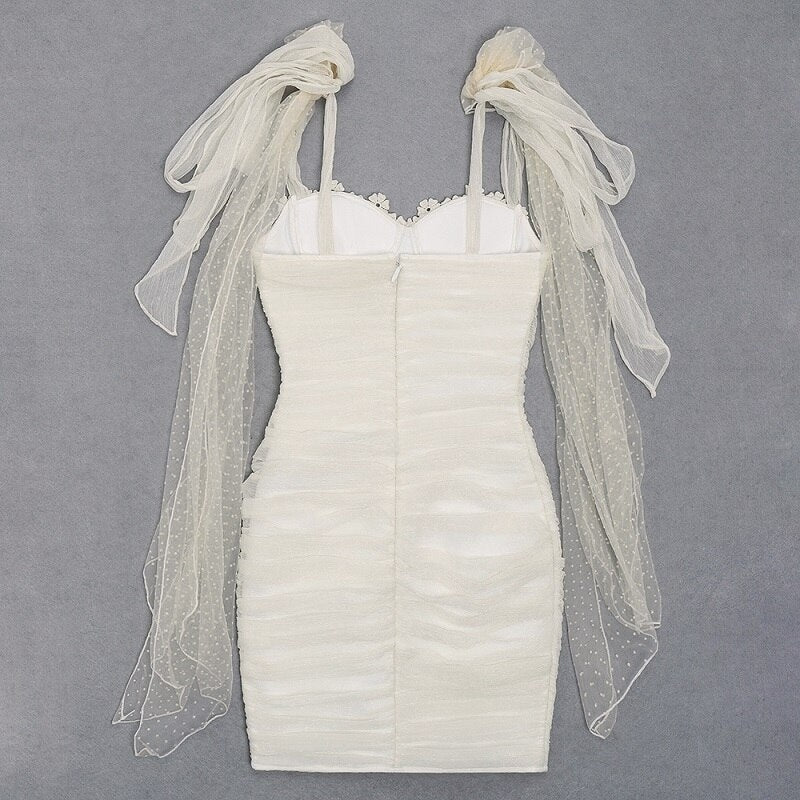 Mesh Dots Spaghetti Strap Bandage Mini Evening Party Dress