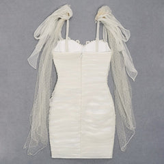 Mesh Dots Spaghetti Strap Bandage Mini Evening Party Dress