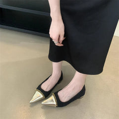 Metal Chain Decoration Low-heeled Shoes