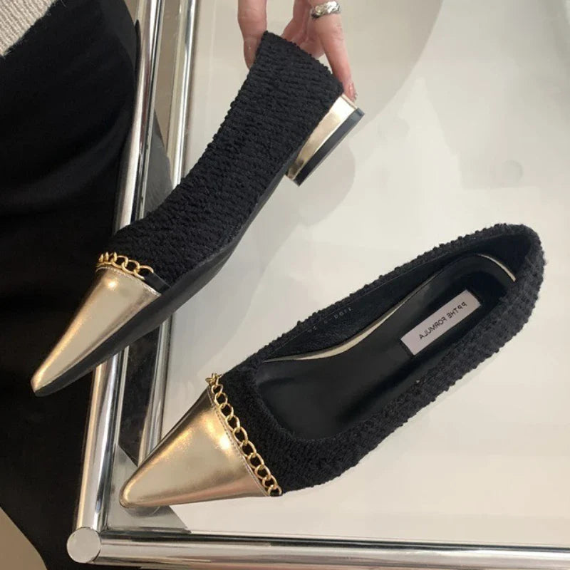 Metal Chain Decoration Low-heeled Shoes