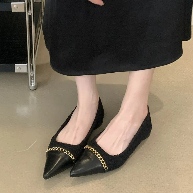 Metal Chain Decoration Low-heeled Shoes