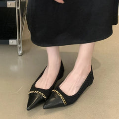 Metal Chain Decoration Low-heeled Shoes