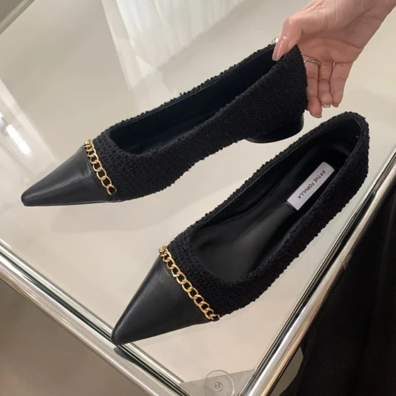 Metal Chain Decoration Low-heeled Shoes