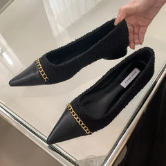 Metal Chain Decoration Low-heeled Shoes