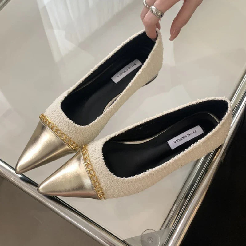 Metal Chain Decoration Low-heeled Shoes