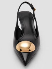 Metal Decoration Brand Pumps High Quality Black Patent Leather Kitten Heel