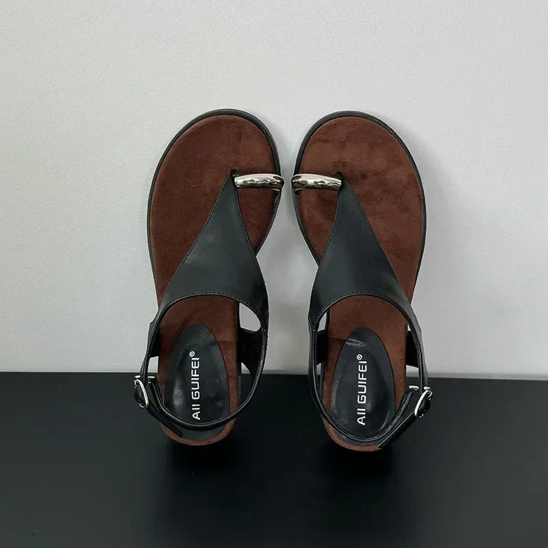 Metal Decoration Design Brand Slippers Clip Toe Slide Sandal Comfort Non-Slip Vacation Beach Flip-flop