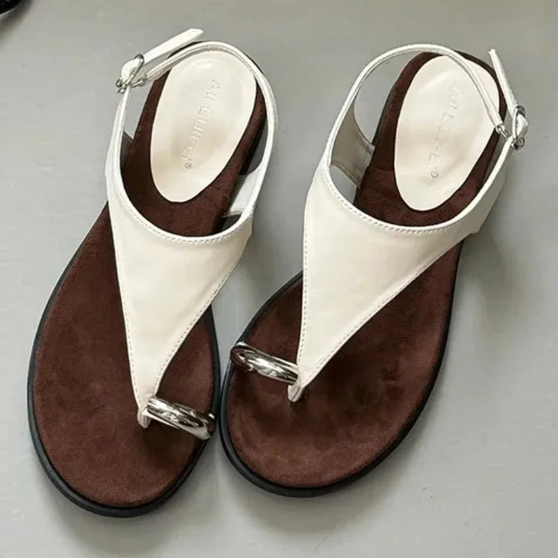 Metal Decoration Design Brand Slippers Clip Toe Slide Sandal Comfort Non-Slip Vacation Beach Flip-flop