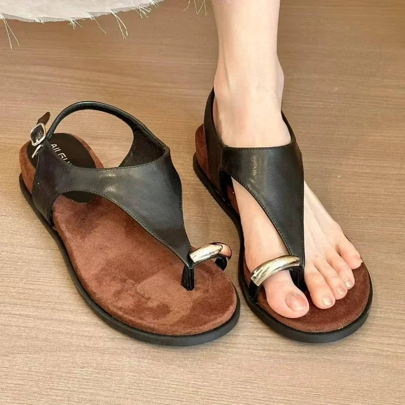 Metal Decoration Design Brand Slippers Clip Toe Slide Sandal Comfort Non-Slip Vacation Beach Flip-flop