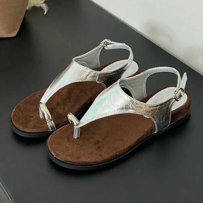Metal Decoration Design Brand Slippers Clip Toe Slide Sandal Comfort Non-Slip Vacation Beach Flip-flop