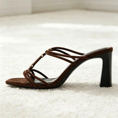 Metal Detail Square-Toe Mules Sandals Novelty Strappy Block Heel