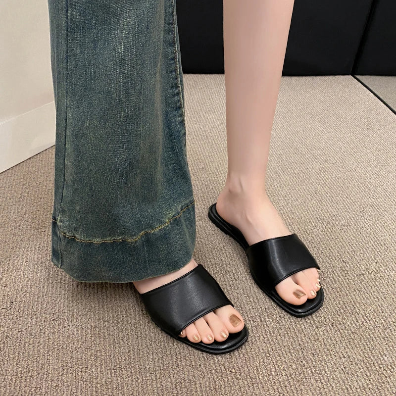 Minimalist Single Band Slide Sandals Solid Color Slippers  Outdoor Sandy Beach Open Toe Flat Shoes