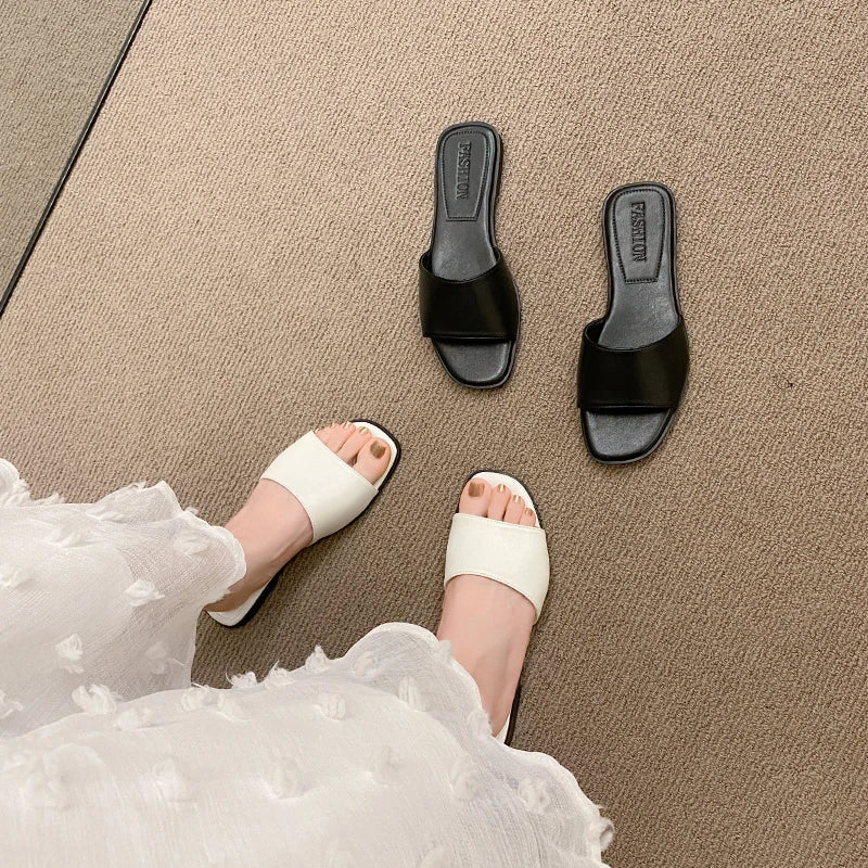 Minimalist Single Band Slide Sandals Solid Color Slippers  Outdoor Sandy Beach Open Toe Flat Shoes