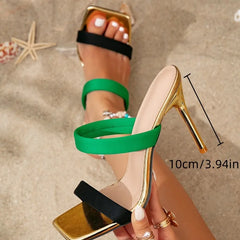 Mixed Color Designer Slide Sandals Peep Toe Slippers Elegant Super High Heel