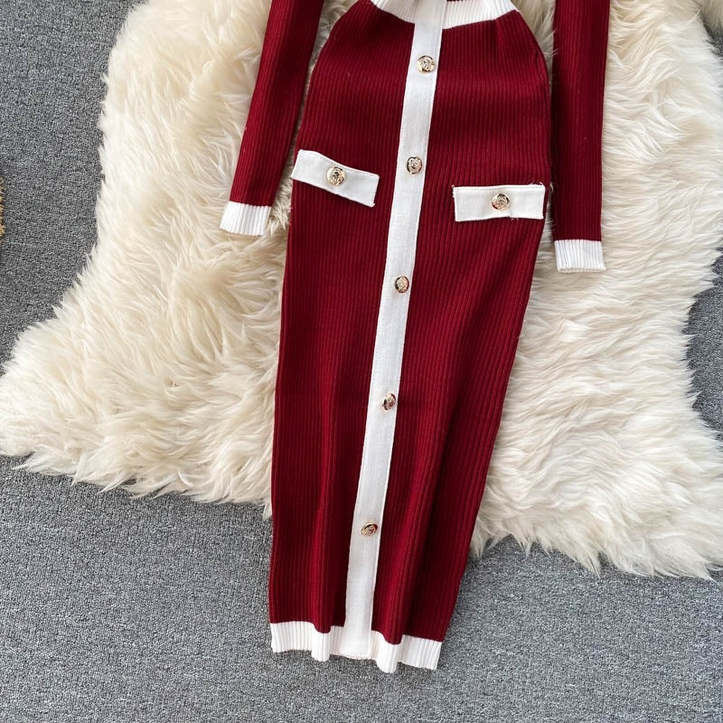 O Neck Long Sleeve Slim Street Wear Bodycon Dresses