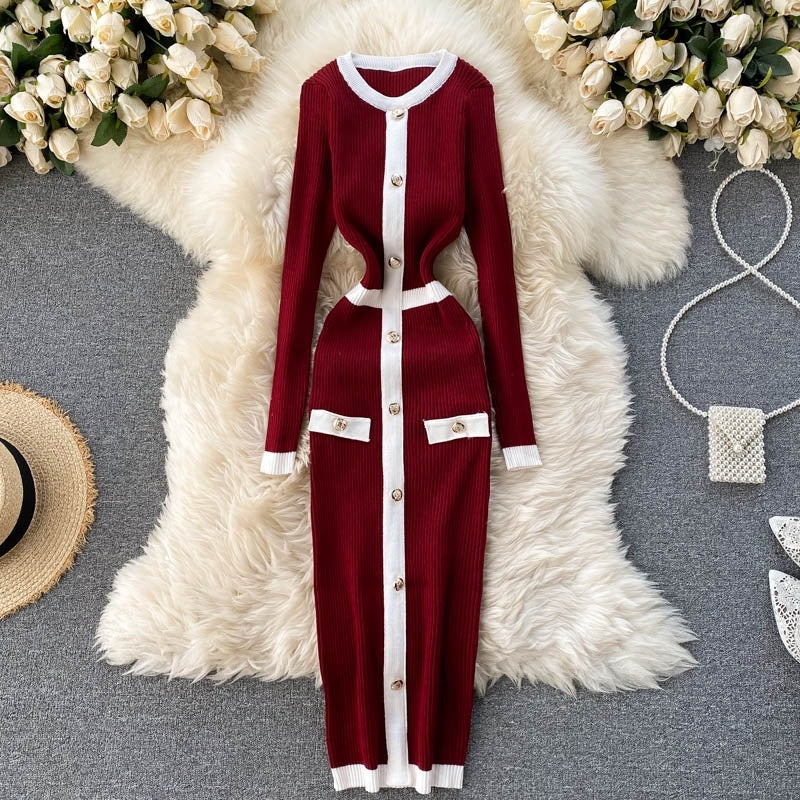 O Neck Long Sleeve Slim Street Wear Bodycon Dresses