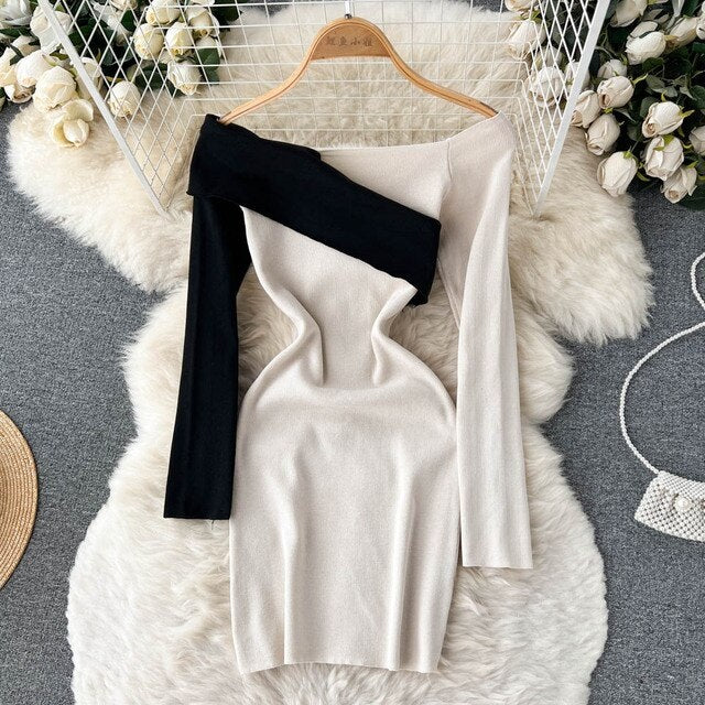 Off Shoulder Long Sleeve Mini Dress