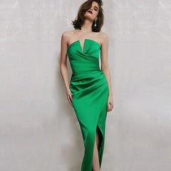 Off Shoulder Strapless Split Ruched Party Dress