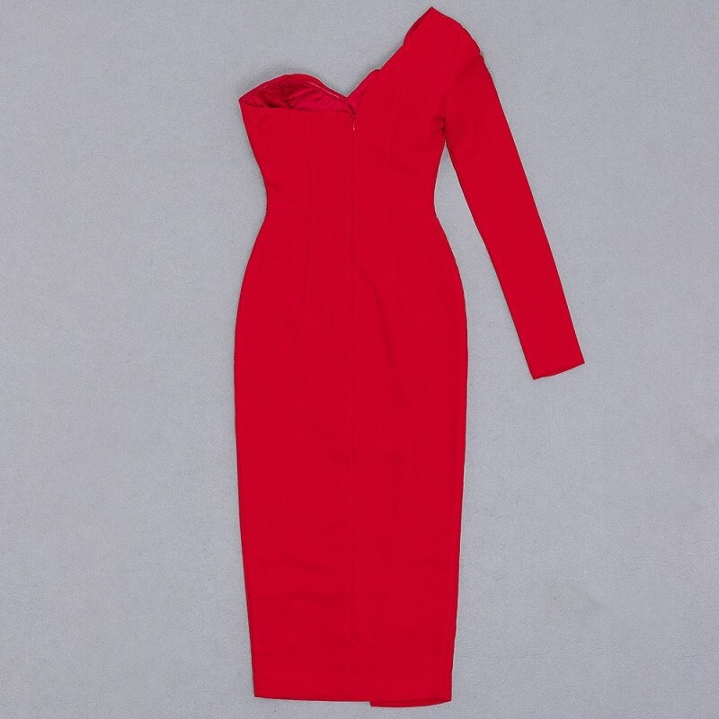 Asymmetrical Pleated One Shoulder Drape Split Party Dresses
