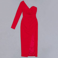 Asymmetrical Pleated One Shoulder Drape Split Party Dresses
