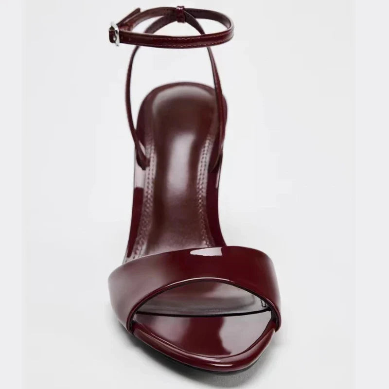 Patent Leather High-Heel Sandals Open-Toe Ankle Strap Buckle Brand Designer Shoes