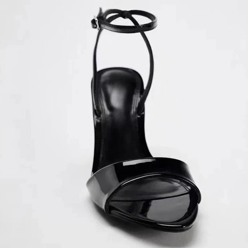 Patent Leather High-Heel Sandals Open-Toe Ankle Strap Buckle Brand Designer Shoes