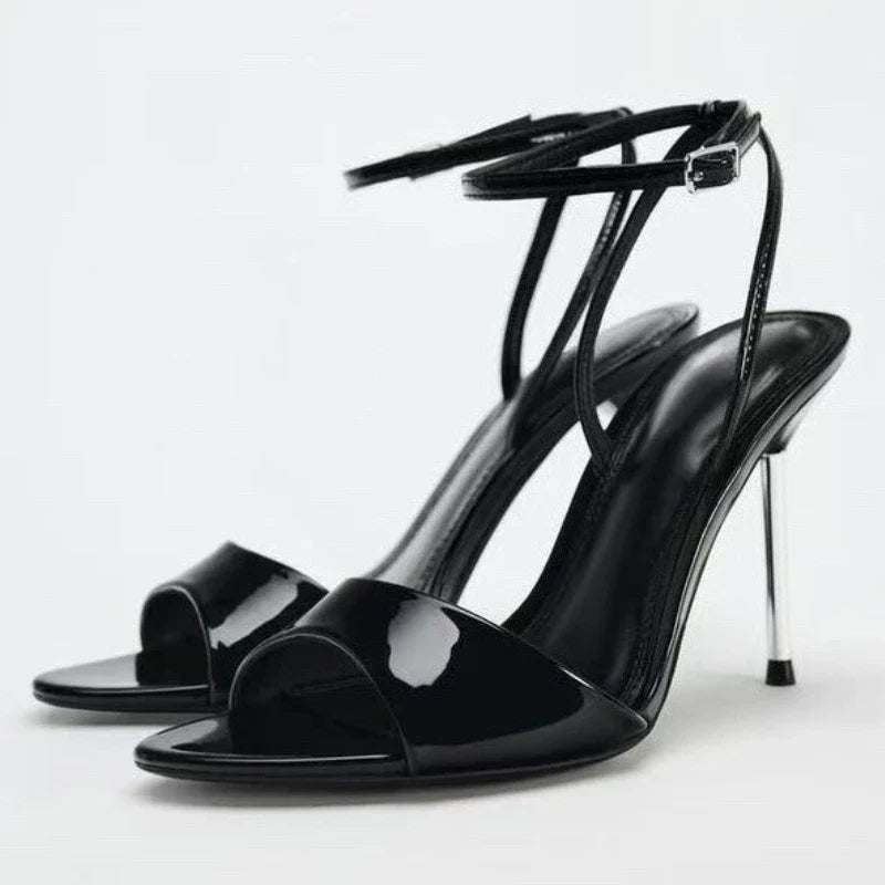 Patent Leather High-Heel Sandals Open-Toe Ankle Strap Buckle Brand Designer Shoes