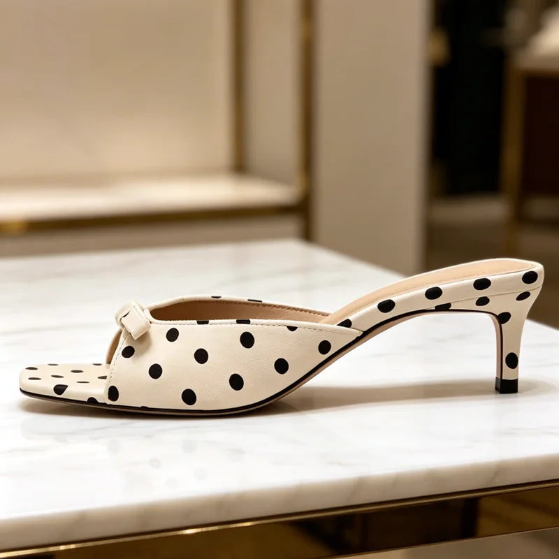 Polka-Dot Detail Kitten Heel