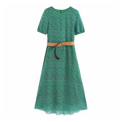 Printed Chiffon Casual Long Dress With Belt
