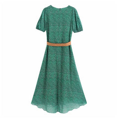 Printed Chiffon Casual Long Dress With Belt