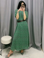 Printed Chiffon Casual Long Dress With Belt