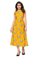 Printed Long Dress With Cloth Belt