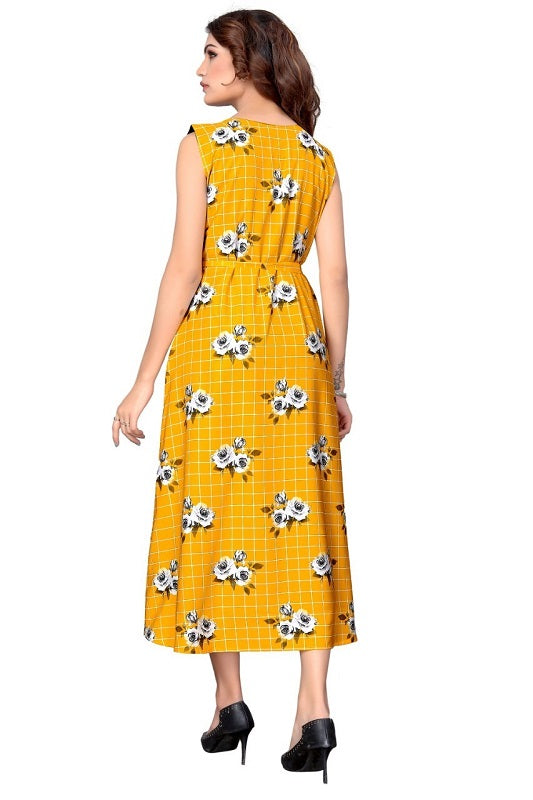 Printed Long Dress With Cloth Belt