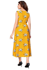 Printed Long Dress With Cloth Belt