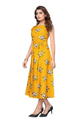 Printed Long Dress With Cloth Belt