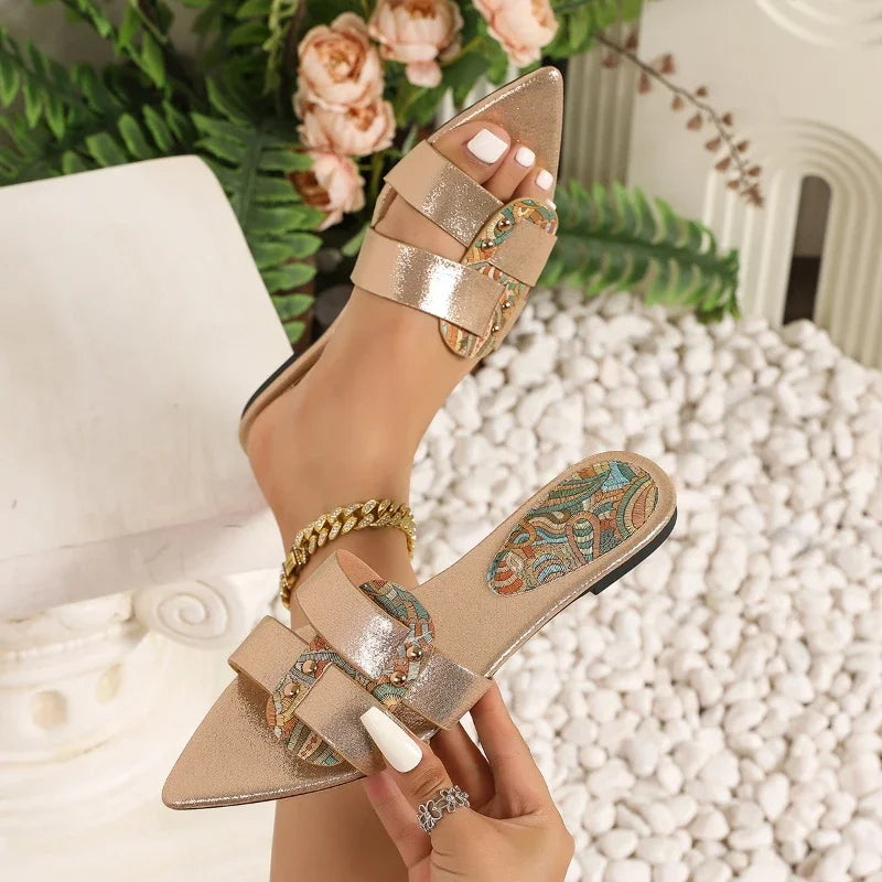 Rivet Decoration Design Flat Slippers Open Toe Beach Sandals Comfort Soft Sole Casual Shoes