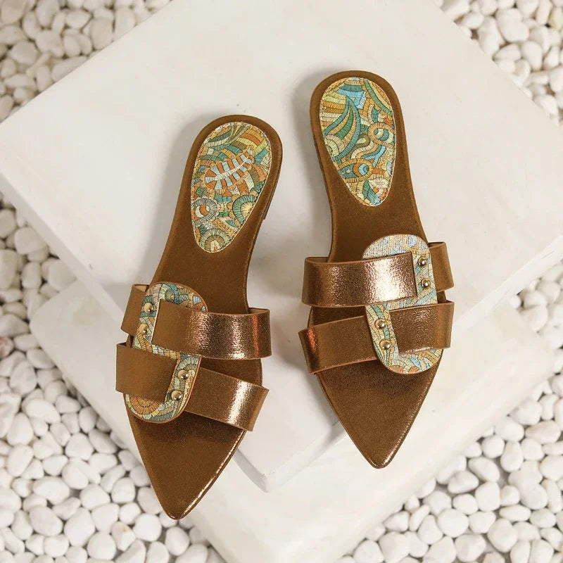Rivet Decoration Design Flat Slippers Open Toe Beach Sandals Comfort Soft Sole Casual Shoes