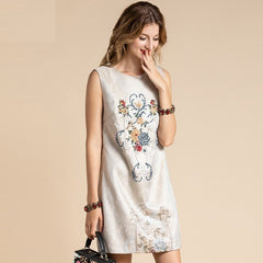 Vintage Runway Floral Jacquard Beading Mini Dress