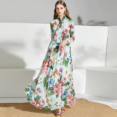 Runway Floral Print Boho Beach Chiffon Long Dress