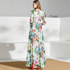Runway Floral Print Boho Beach Chiffon Long Dress