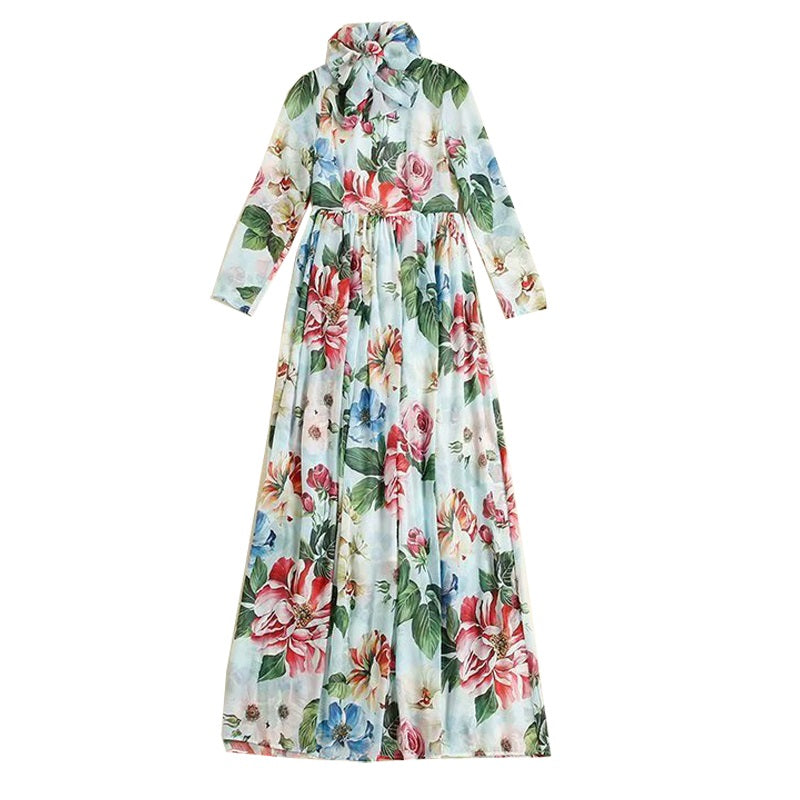 Runway Floral Print Boho Beach Chiffon Long Dress