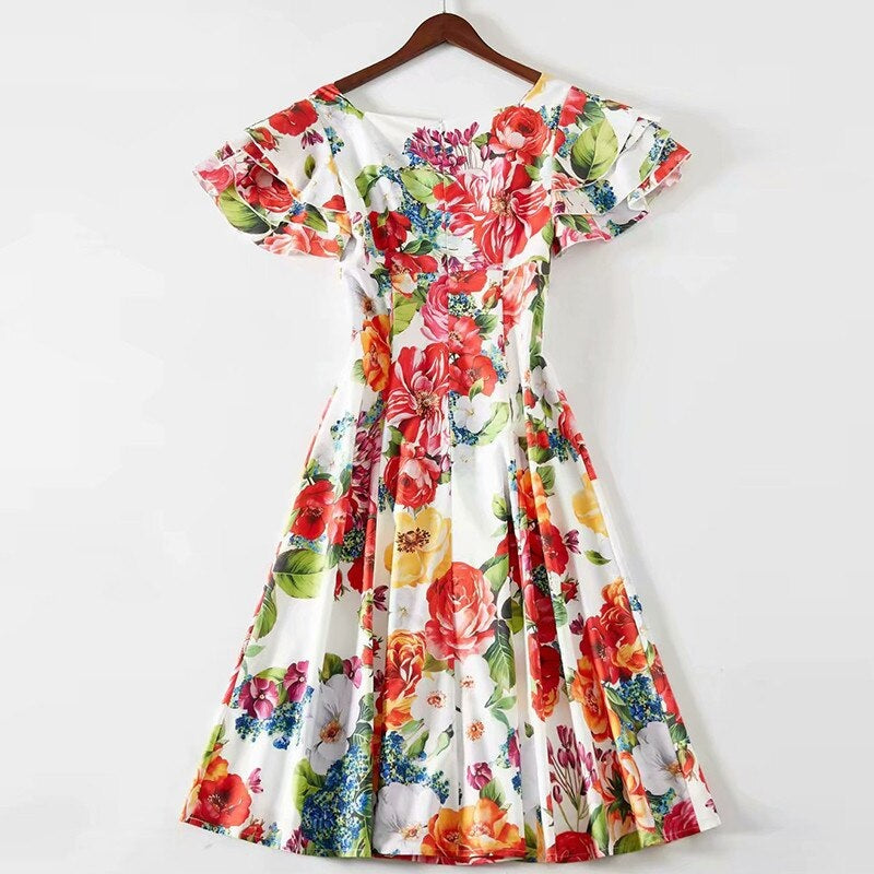 Runway V-Neck Party Mid-Calf Dress