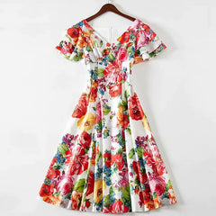 Runway V-Neck Party Mid-Calf Dress