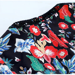 Vintage Runway Short Sleeve Flower Print Hollow Out Mini Dress