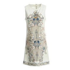 Vintage Runway Cotton Printed Beading Mini Dress