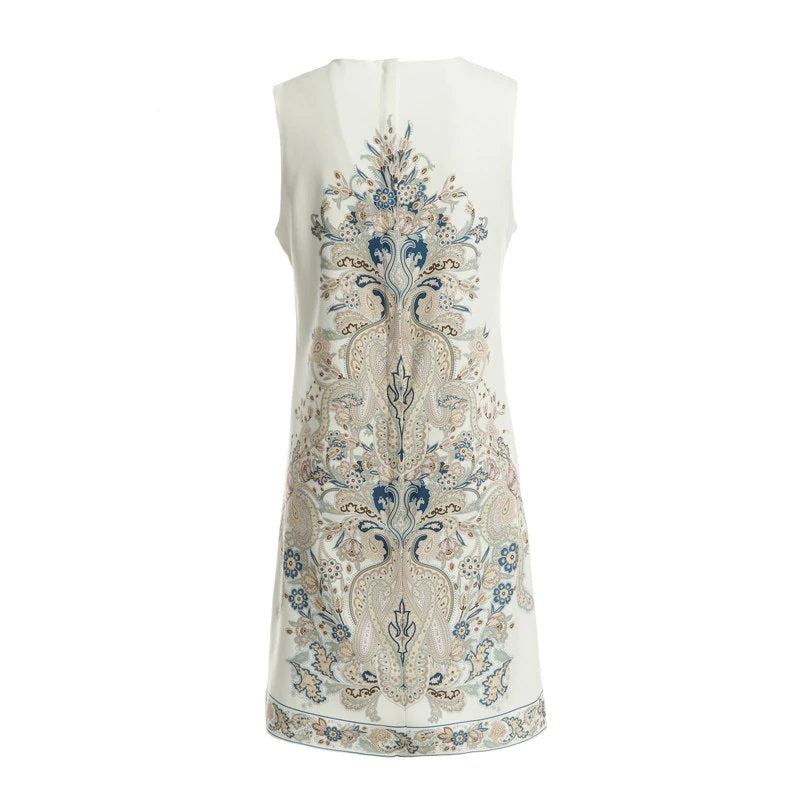 Vintage Runway Cotton Printed Beading Mini Dress